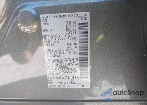 2019 Nissan Rogue Sl from USA, damaged, VIN 5N1AT2MV3KC714439